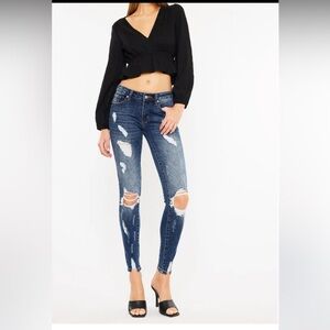Kancan Distressed Dark Denim Midrise Stretch Jeans, Size 7/27, Grunge, Destroyed